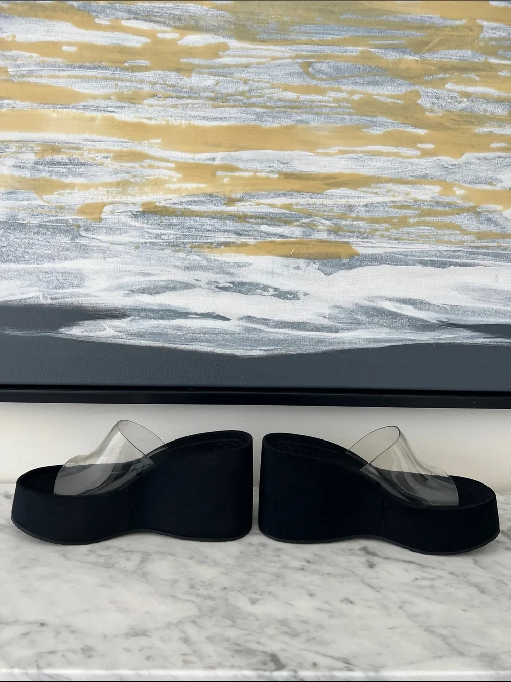 Zara Black Platform Slides with Clear Strap - Picture 5 of 7